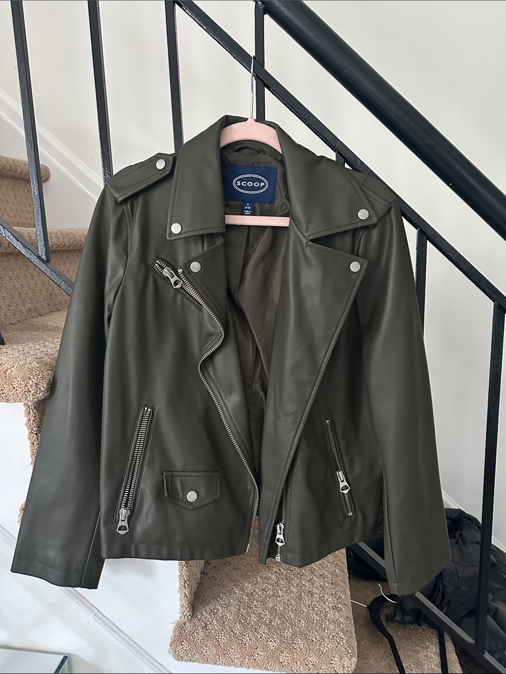 Scoop vegan leather olive jacket